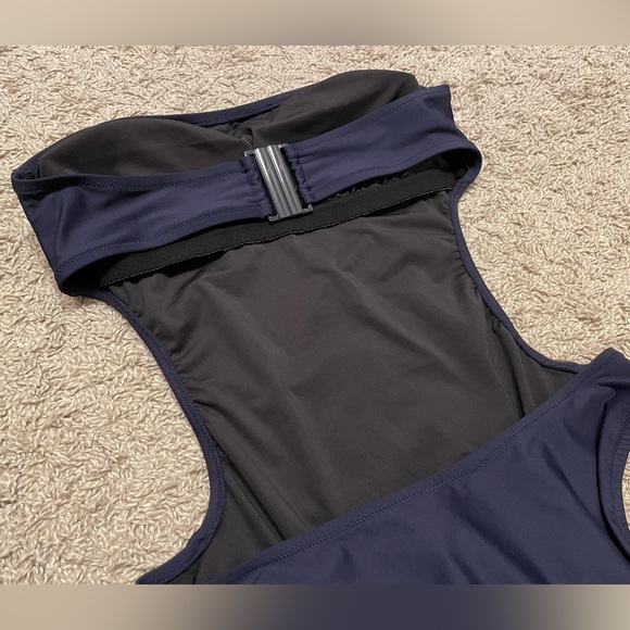J.Crew navy blue back cutout strapless swimsuit - Picture 7 of 12
